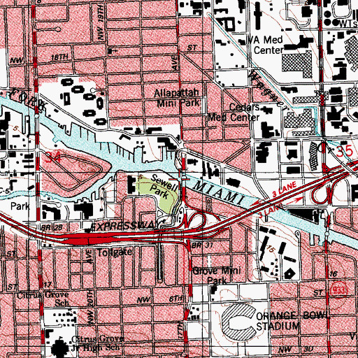 Topographic Map of Sewell Park, FL