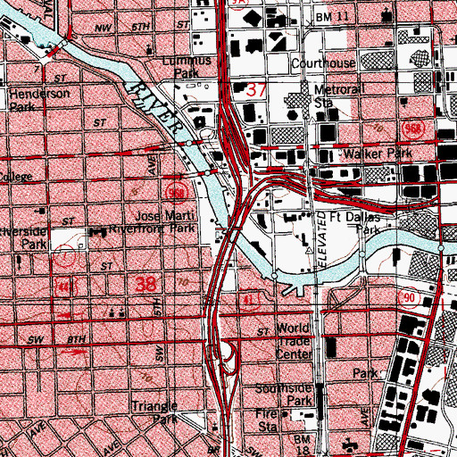 Topographic Map of Jose Marti Riverfront Park, FL