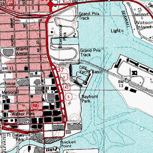 Topographic Map of Bayside Shopping Mall, FL