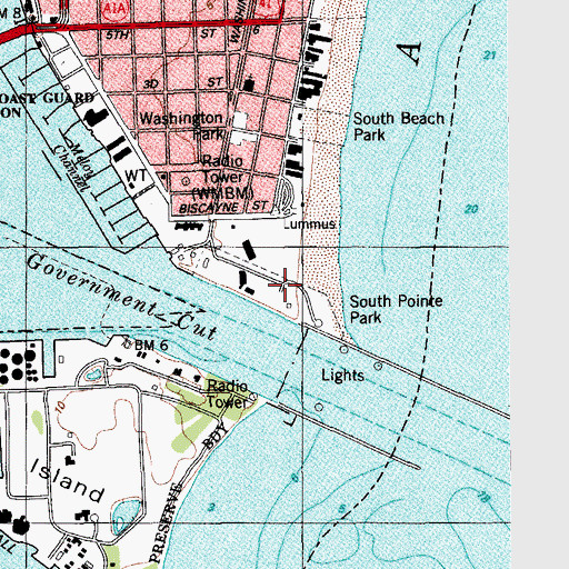 Topographic Map of South Pointe Park, FL
