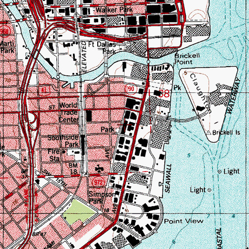 Topographic Map of Brickell Plaza Mini Park, FL