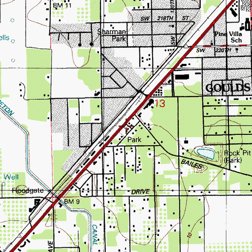 Topographic Map of Goulds Wayside Park, FL