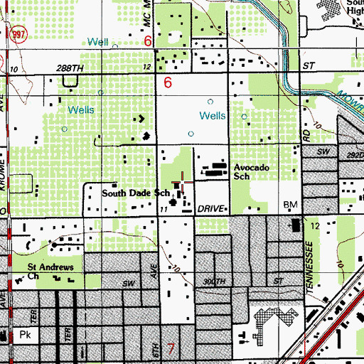 Topographic Map of South Dade Church, FL