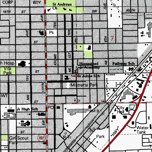 Topographic Map of Saint Johns School, FL