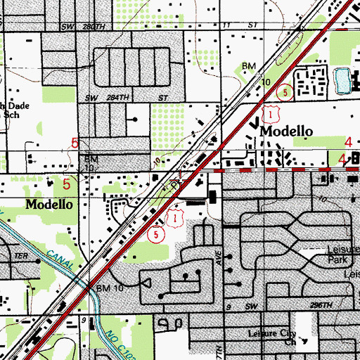 Topographic Map of Modello Wayside Park, FL