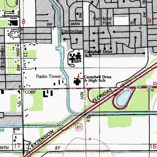Topographic Map of Campbell Drive Junior High School, FL