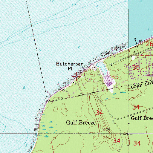 Topographic Map of Butcherpen Point, FL