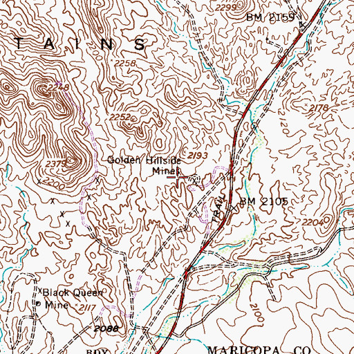 Topographic Map of Golden Hillside Mines, AZ