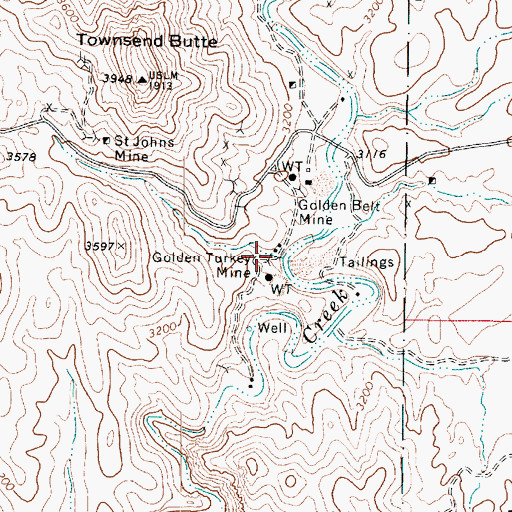Topographic Map of Golden Turkey Mine, AZ