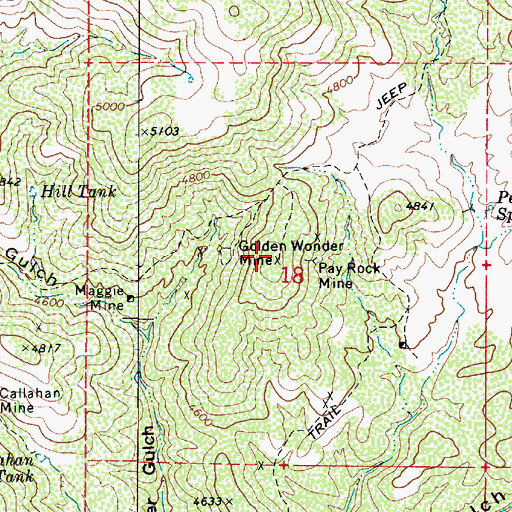 Topographic Map of Golden Wonder Mine, AZ