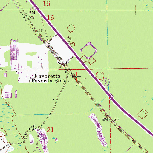 Topographic Map of Favoretta, FL