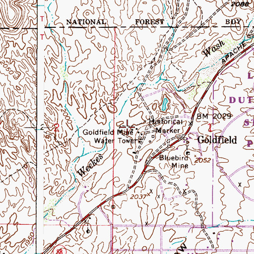 Topographic Map of Goldfield Mine Water Tower, AZ