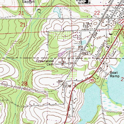 Topographic Map of Greenwood Cemetery, FL