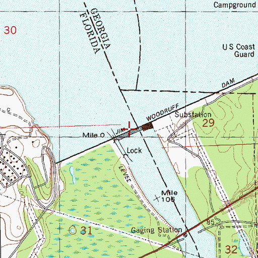 Topographic Map of Jim Woodruff Dam, FL