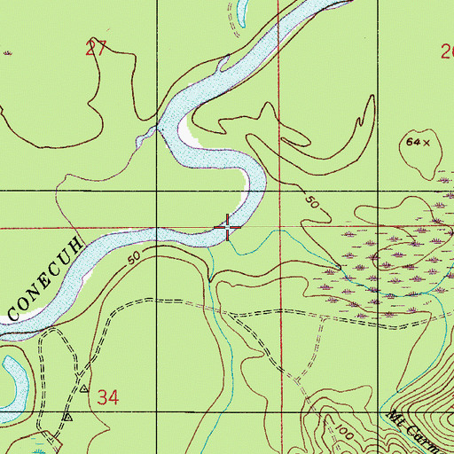 Topographic Map of Mount Carmel Springs Branch, AL