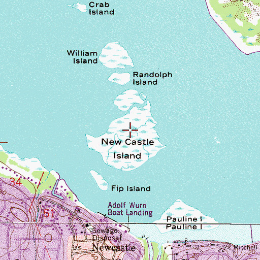 Topographic Map of New Castle Island, FL