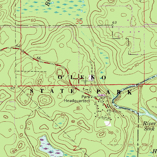 Topographic Map of O'Leno State Park, FL