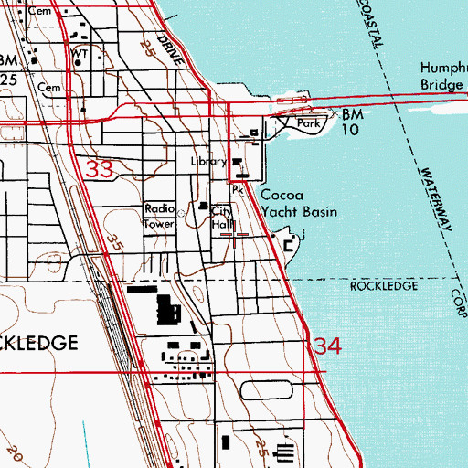 Topographic Map of Rockledge, FL