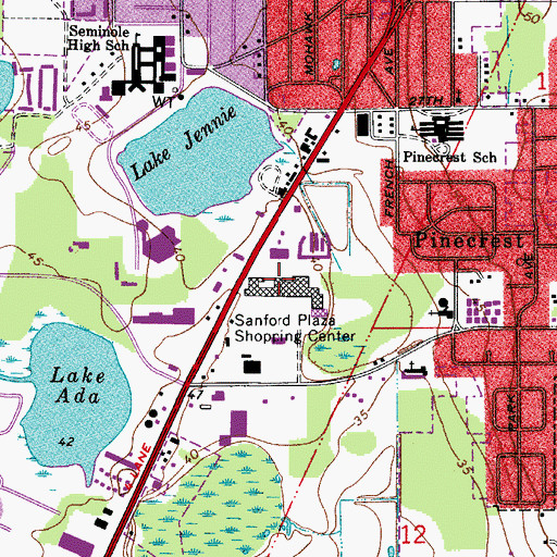 Topographic Map of Sanford Plaza Shopping Center, FL