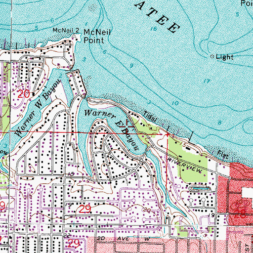 Topographic Map of Warner East Bayou, FL