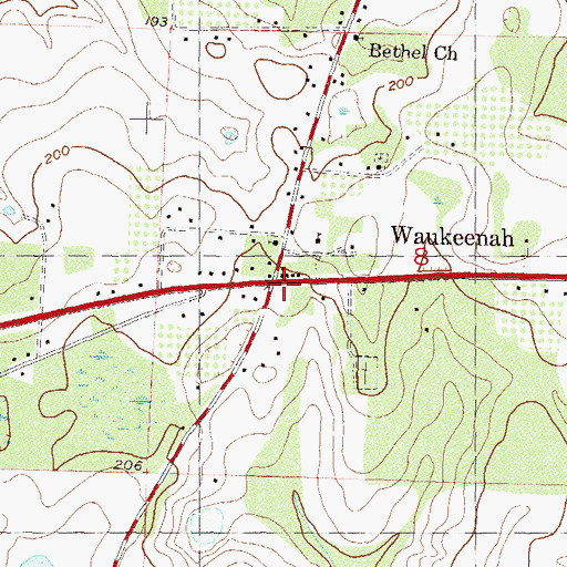 Topographic Map of Waukeenah, FL