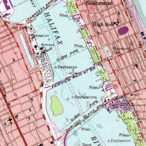 Topographic Map of Fairview Main Street Bridge, FL
