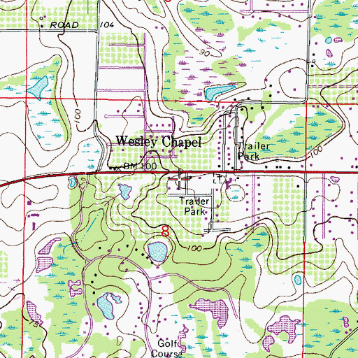 Topographic Map of Wesley Chapel, FL