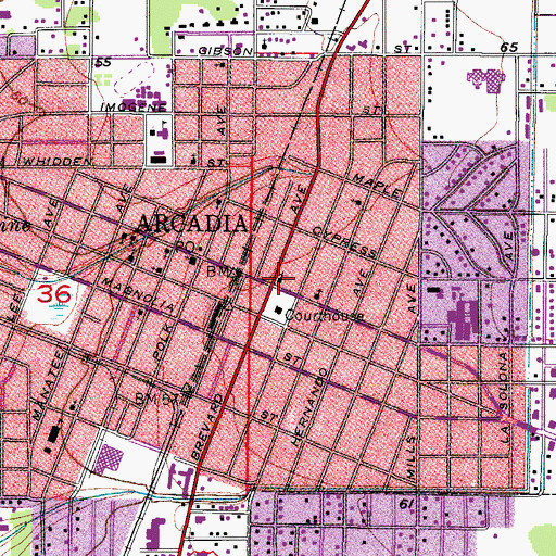 Topographic Map of Arcadia, FL