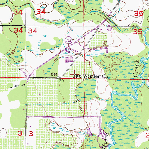 Topographic Map of Fort Winder Church, FL