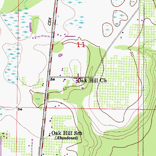Topographic Map of Oak Hill Church, FL
