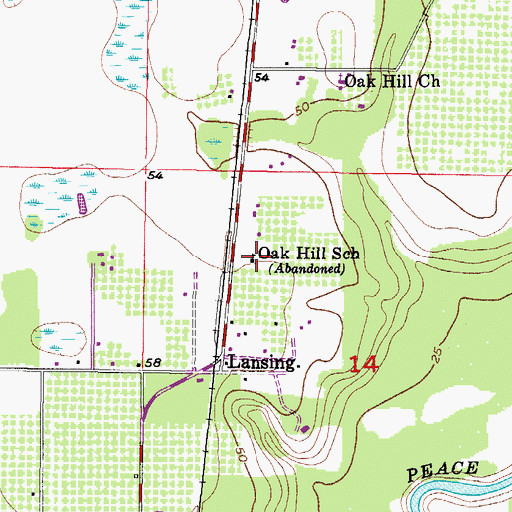 Topographic Map of Oak Hill School, FL