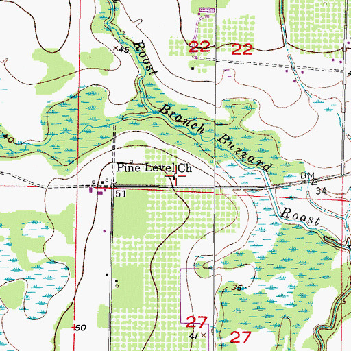 Topographic Map of Pine Level Church, FL