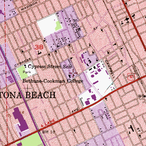 Topographic Map of Bethune-Cookman College, FL