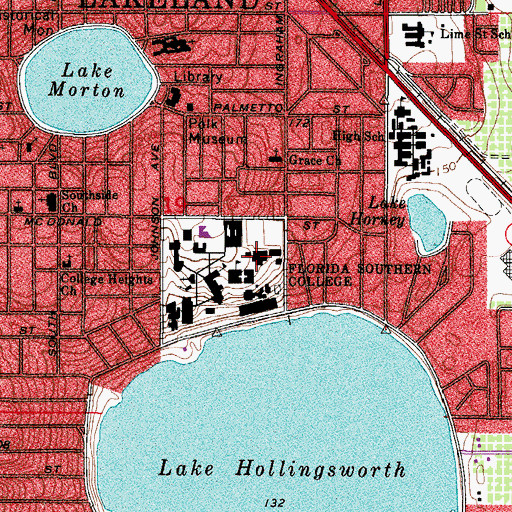Topographic Map of Florida Southern College, FL