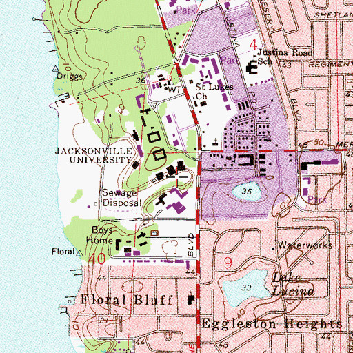 Topographic Map of Jacksonville University, FL