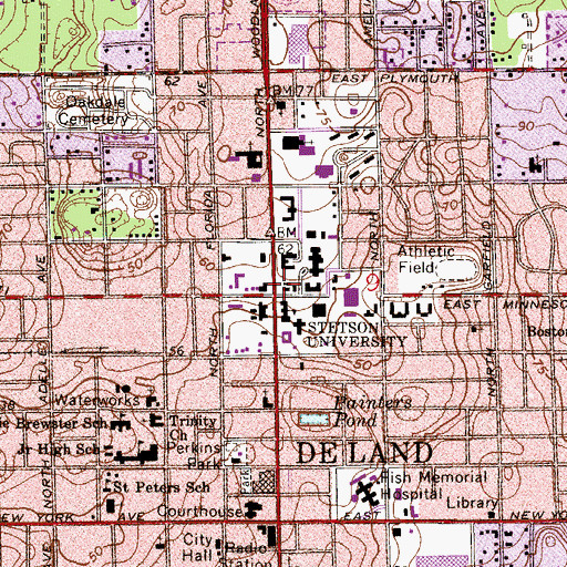 Topographic Map of Stetson University, FL