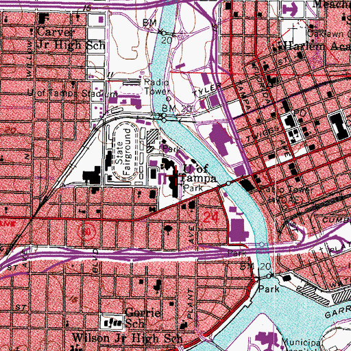 Topographic Map of University of Tampa, FL