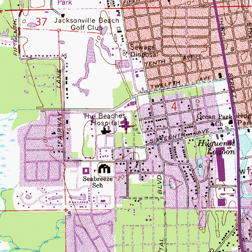 Topographic Map of Baptist Medical Center Beaches, FL