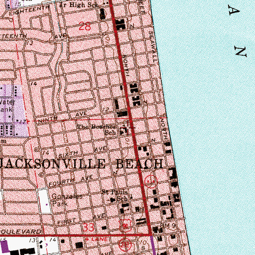 Topographic Map of The Beaches School, FL