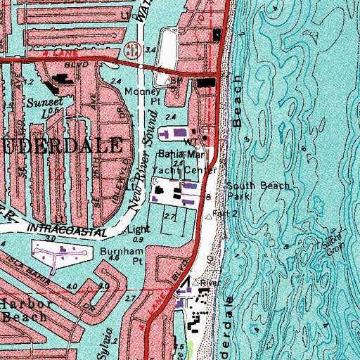 Topographic Map of Bahia Mar Yacht Center, FL