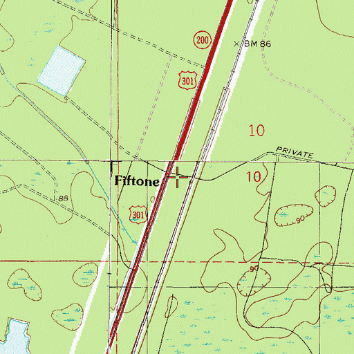Topographic Map of Fiftone, FL