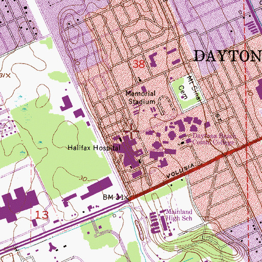 Topographic Map of Halifax Health Medical Center of Daytona Beach, FL