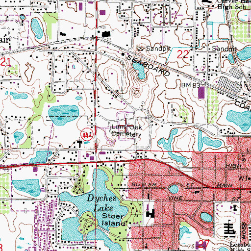 Topographic Map of Lone Oak Cemetery, FL