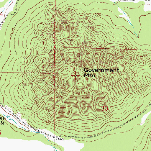 Topographic Map of Government Mountain, AZ
