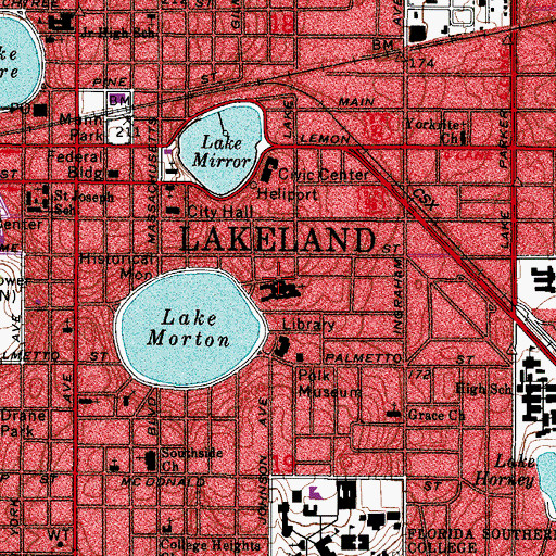 Topographic Map of Lakeland, FL