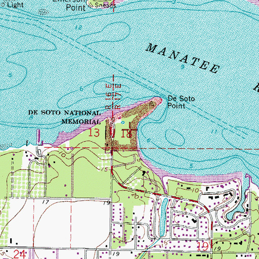 Topographic Map of De Soto National Memorial, FL