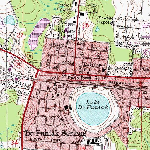 Topographic Map of De Funiak Springs, FL