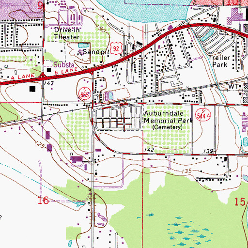 Topographic Map of Auburndale Memorial Park, FL