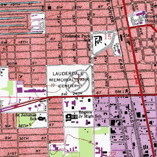 Topographic Map of Lauderdale Memorial Park, FL