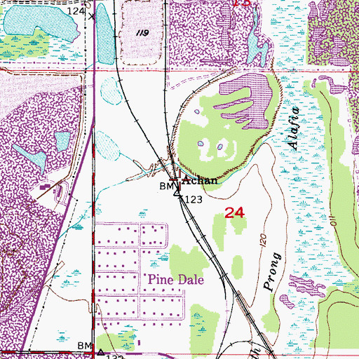 Topographic Map of Achan, FL